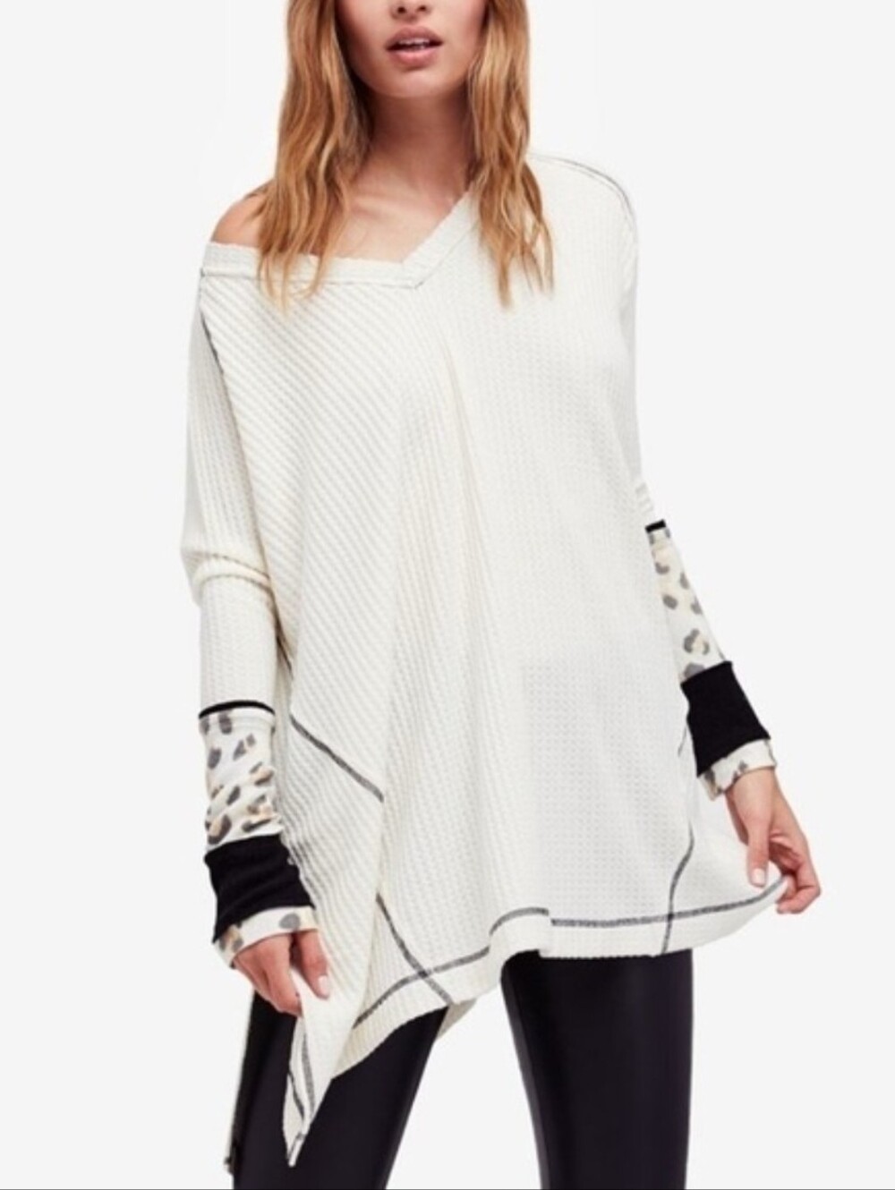 Free People White Thermal Cheetah Cuff Longsleeve size Small